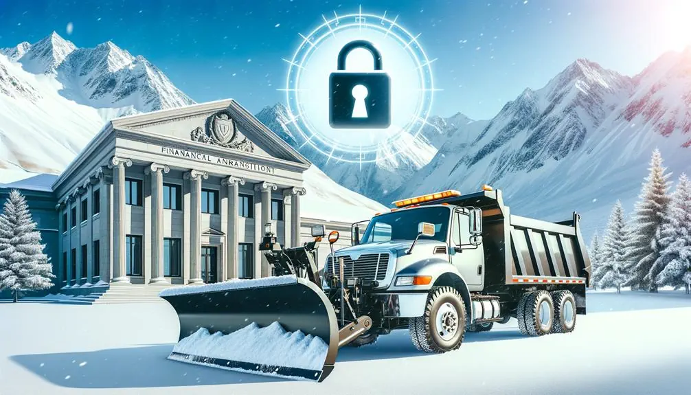 Snow Removal Equipment Financing features a stylized image of a snow plow driving by a bank